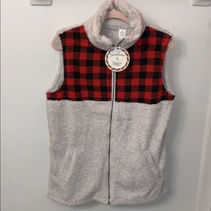 Buffalo plaid zip up vest jacket